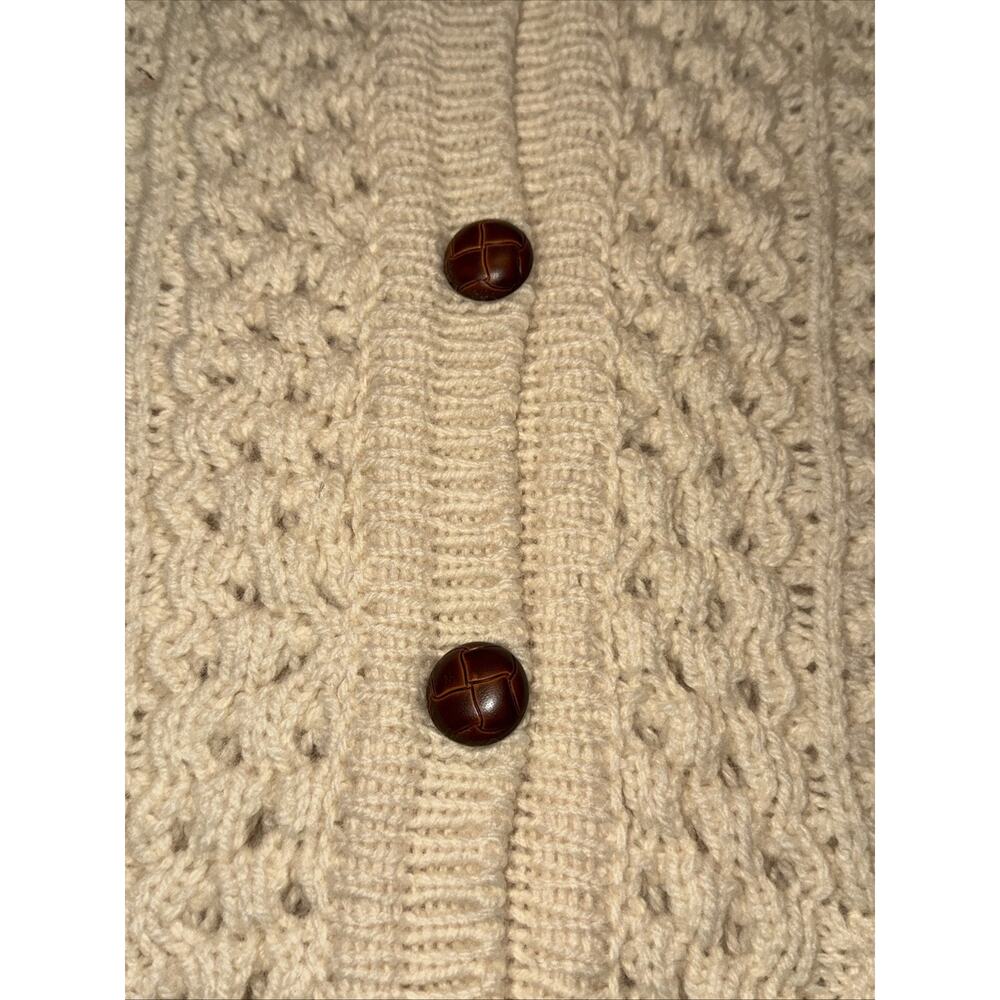 VTG Homes of Donegal 100% Irish Cable Knit Wool Cardigan Sweater Cream Med/Lg - Picture 5 of 9